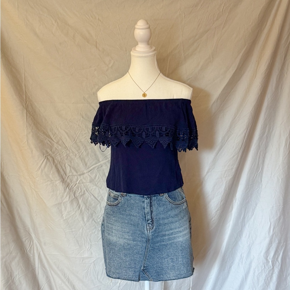 Navy Off-Shoulder Top - Picture 2 of 8